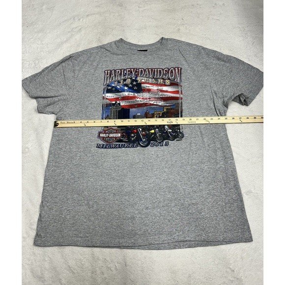 Harley Davidson 110 Year Anniversary American Flag Gray Graphic T-Shirt Size 2XL - Picture 6 of 8